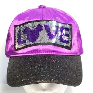 Hidden Mickey Disney Parks Love Sequin Hat Cap Purple NWT Disney Parks Sparkle